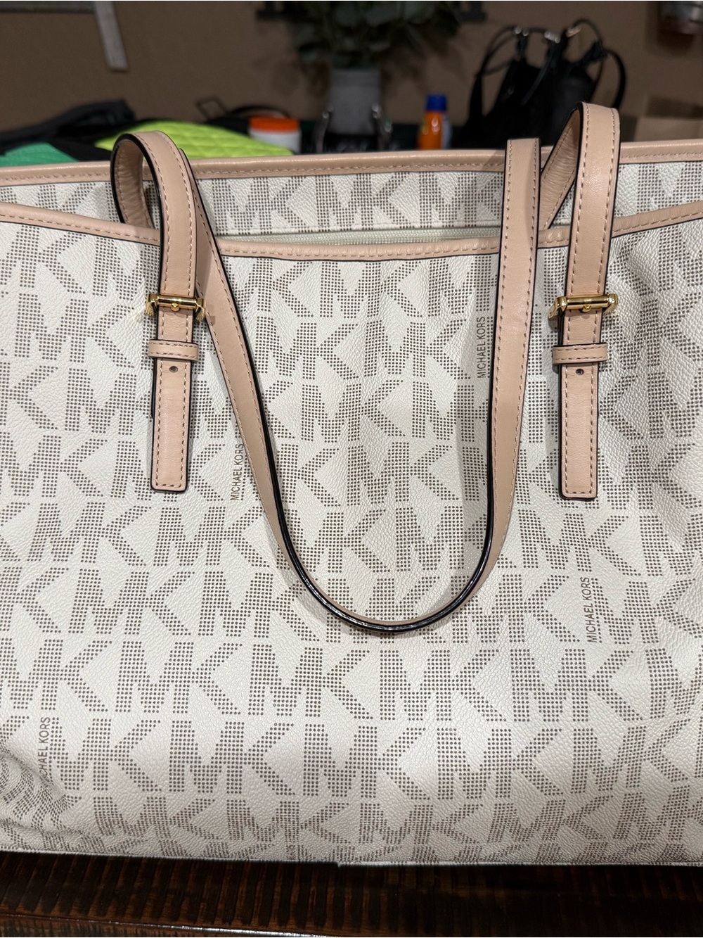 Michael Kors Cream and Beige MK Logo Tote